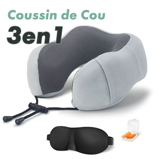 Kit de voyage 3in1 Oreiller en mousse à mémoire de forme en forme de U avec Bouchon d’oreille et Bandeau Yeux